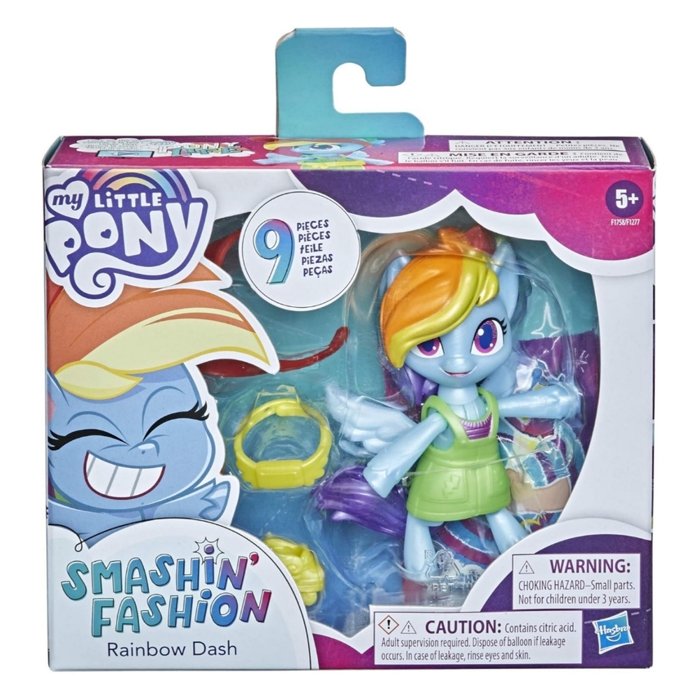 NEW My Little Pony Smashin’ Fashion Rainbow Dash Set 3" Poseable Figure 9 Pieces